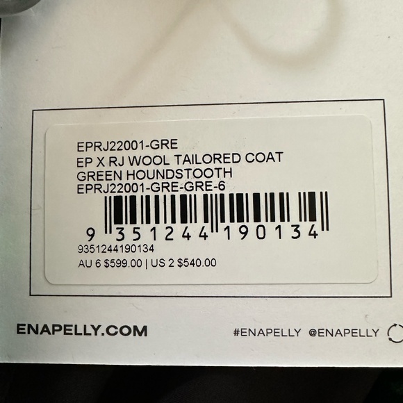 Ena Pelly x RJ ◡̈ Green + Navy Plaid Wool Tailored Houndstooth Coat NWT US2 - Picture 5 of 15